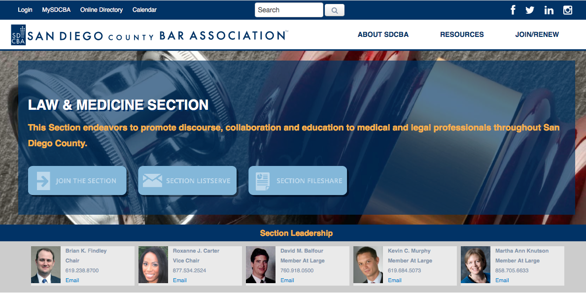 SD Bar - Law and Medicine Section web page